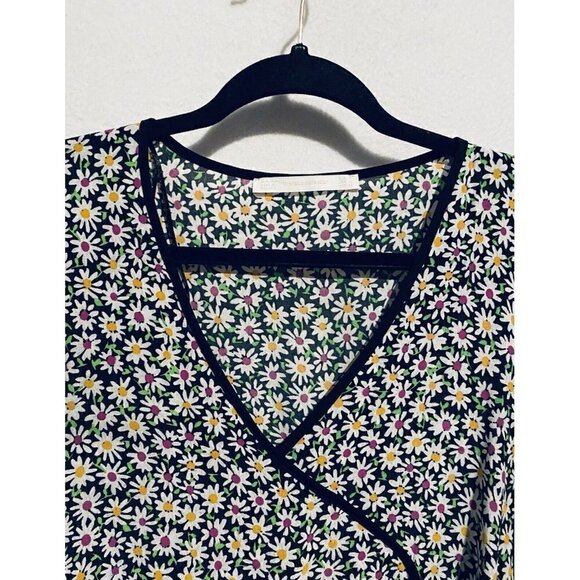 Zara Top Womens Medium Floral Daisy Print Faux Wrap Bell Sleeve Side Tie Boho - Picture 4 of 8